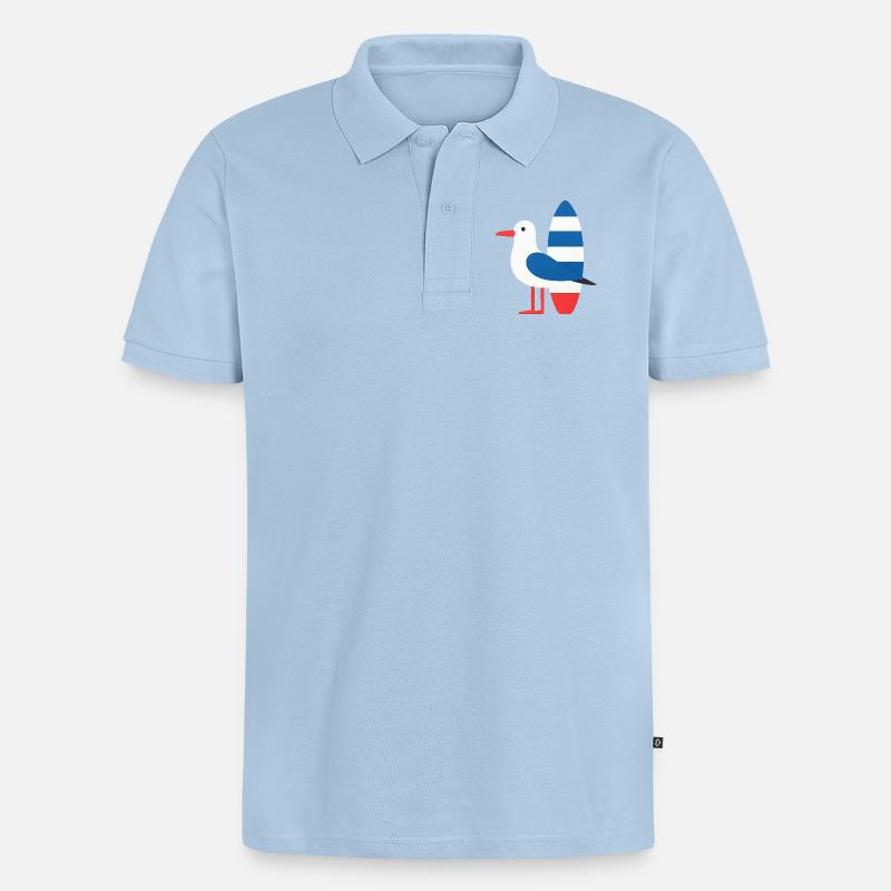 Mouette avec planche de surf - Polo bio Premium Homme - bleu clair