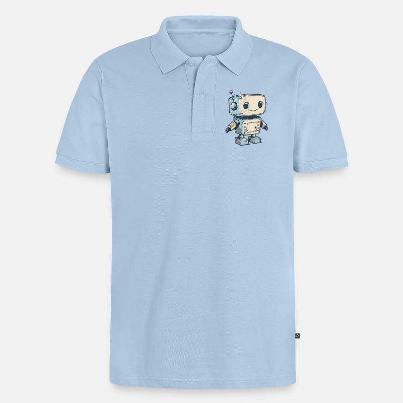 Mignon Retro Robot Print - Polo bio Premium Homme - bleu clair