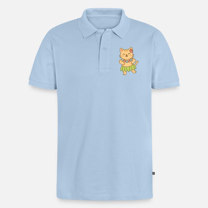 Chat à Hawaï - Polo bio Premium Homme - bleu clair