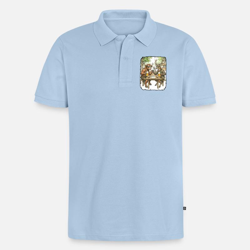 Stier Hirsch Biergarten - Männer Premium Bio Polo Shirt - Hellblau