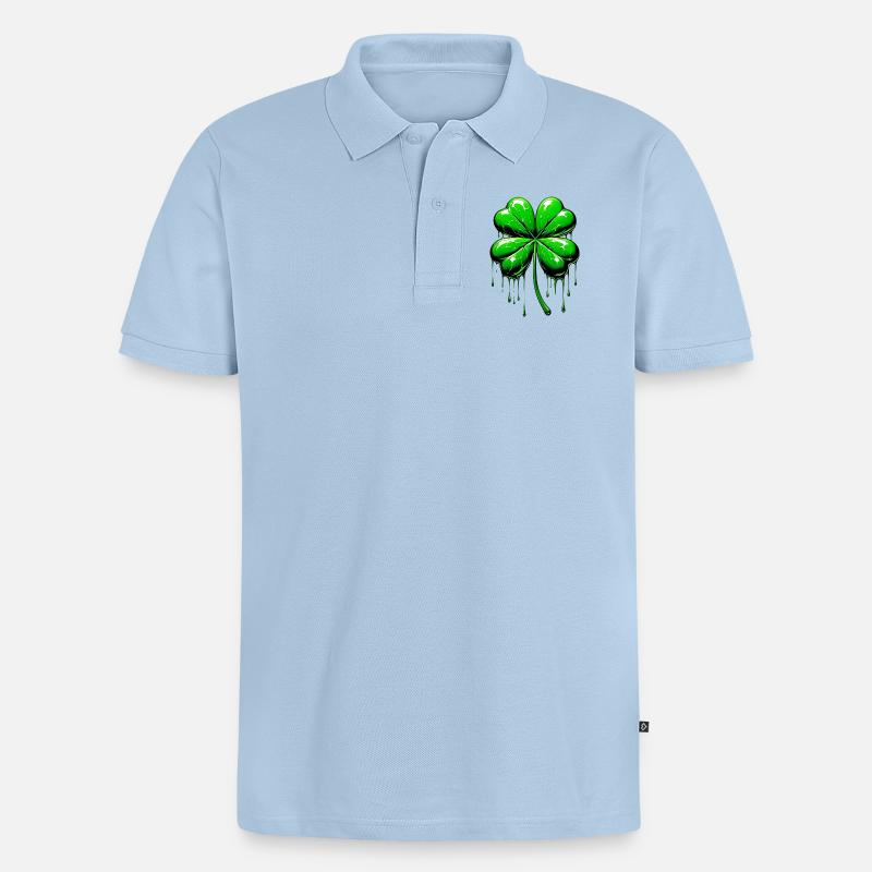 Vierblättriges Kleeblatt - Männer Premium Bio Polo Shirt - Hellblau