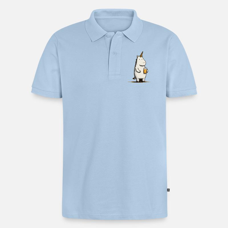 Süßes Einhorn mit Bierglas - Männer Premium Bio Polo Shirt - Hellblau