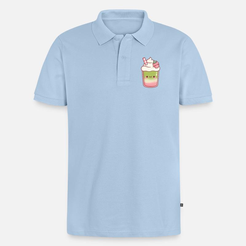 Süßer Eiskaffer Matcha Erdbeer-Latte - Männer Premium Bio Polo Shirt - Hellblau