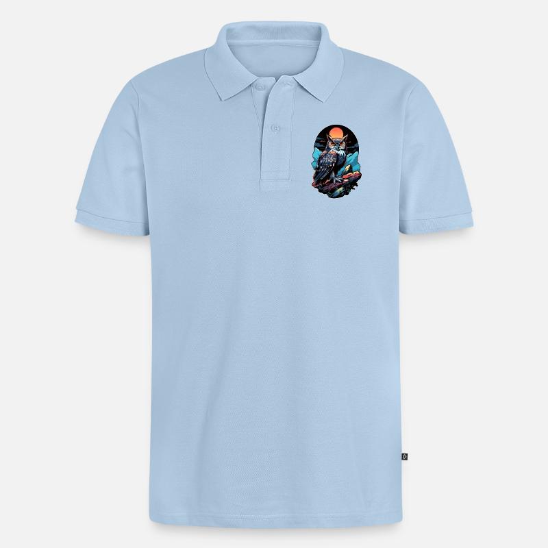 Großer Eule Uhu bei Mondschein - Männer Premium Bio Polo Shirt - Hellblau