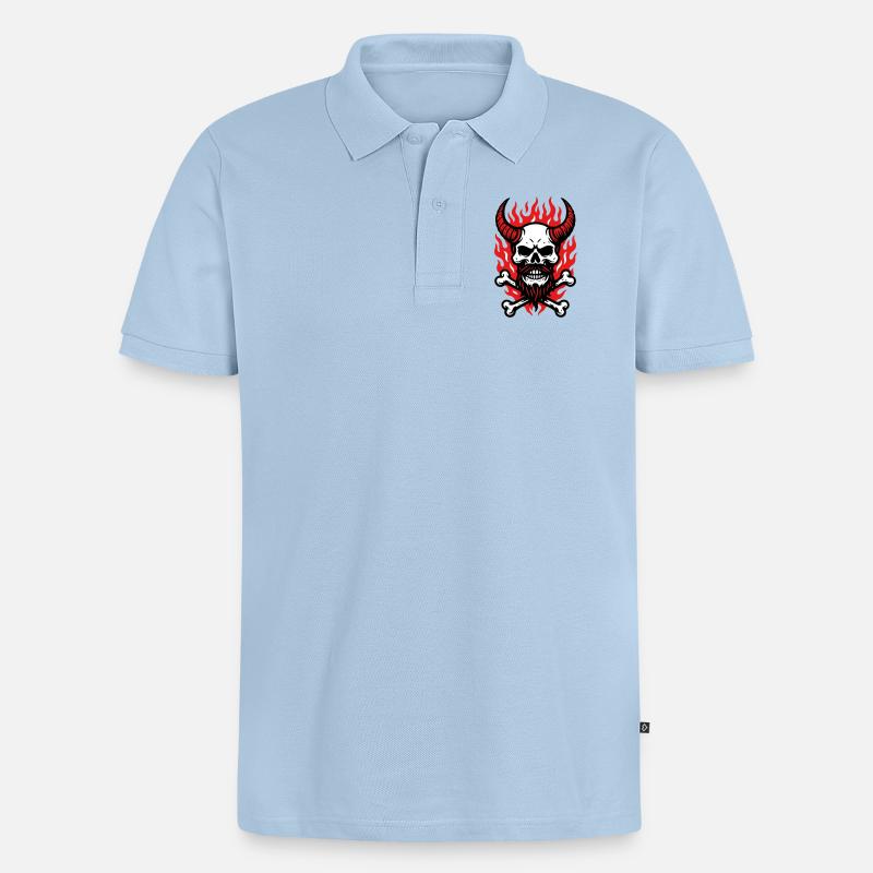 Fire Skull Demon - Männer Premium Bio Polo Shirt - Hellblau