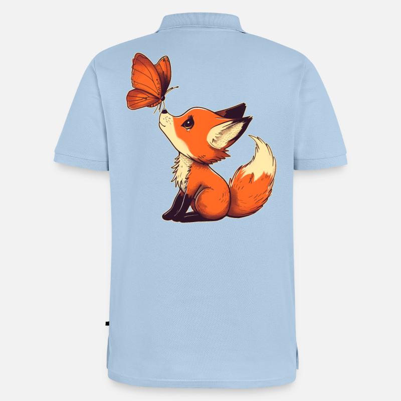 Fuchs mit Schmetterling - Männer Premium Bio Polo Shirt - Hellblau
