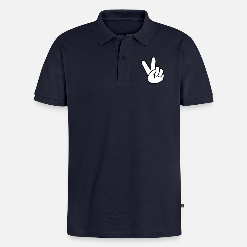 peace_hand_comic_02 - Männer Premium Bio Polo Shirt - Navy