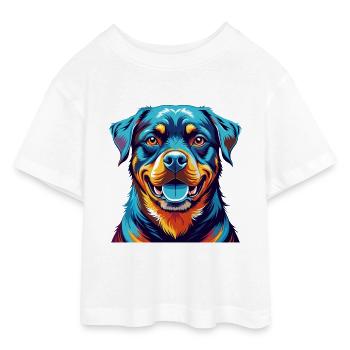 Rottweiler Chien Race Coloré Dessin Animé Kawaii - T-shirt Crop Top en jersey Ado - blanc - Devant - AI Model Teenager Male dark (155cm)