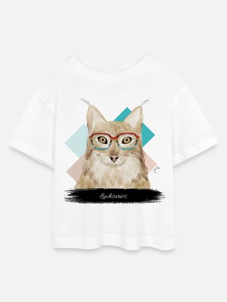 JvG Luchs "Luchsuriös!" - Teen Cropped Jersey T-Shirt - Weiß