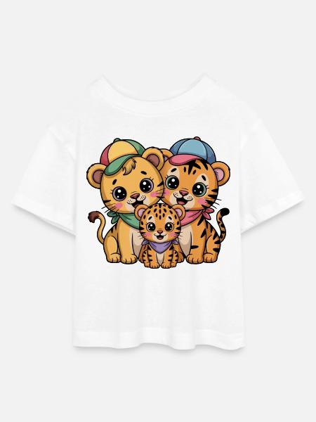 Süße Löwe Tiger Leopard Freunde - Teen Cropped Jersey T-Shirt - Weiß