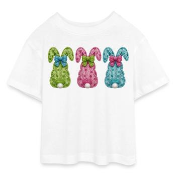 Osterhasen Osterhäschen 3 Hasen Faux Yarn Ostern - Teen Cropped Jersey T-Shirt - Weiß - Vorne - AI Model Teenager Male dark (155cm)