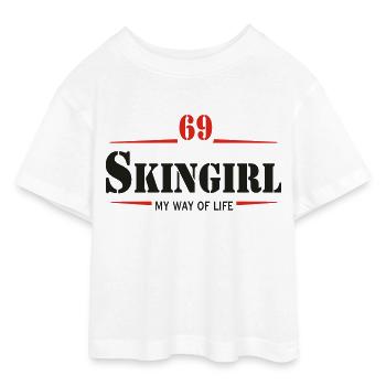Working Class Skingirl Oi! Antiracist Bootgirl My - T-shirt Crop Top en jersey Ado - blanc - Devant - AI Model Teenager Male dark (155cm)