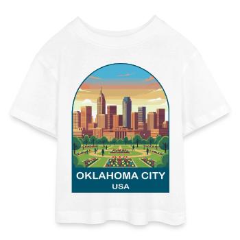 Affiche de voyage vintage Oklahoma City USA - T-shirt Crop Top en jersey Ado - blanc - Devant - AI Model Teenager Male dark (155cm)