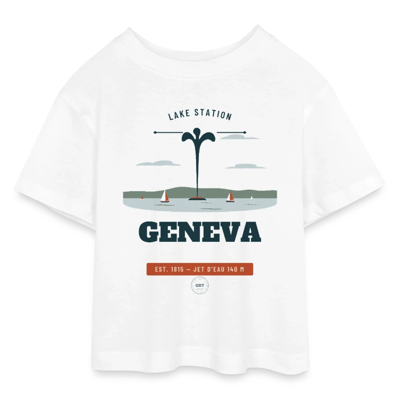 Geneva badge on a teen cropped jersey t-shirt