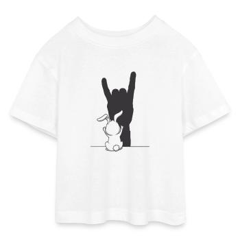 Rock Hase – Der coolste Hase im Rampenlicht - Teen Cropped Jersey T-Shirt - Weiß - Vorne - AI Model Teenager Male dark (155cm)