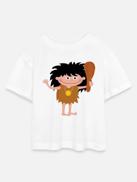 neandertaler hoehlenmensch caveman steinzeit5 - Teen Cropped Jersey T-Shirt - Weiß