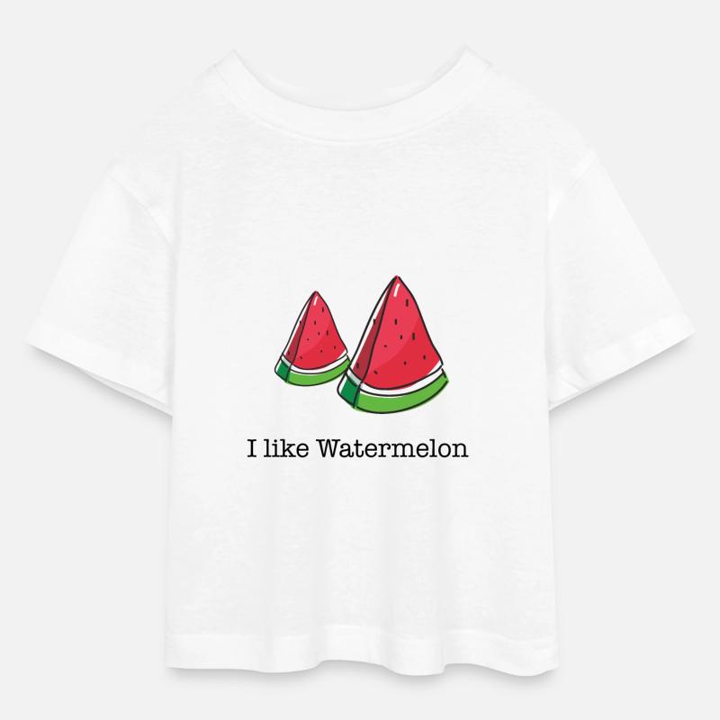 J'aime pastèques pastèque cadeau - T-shirt Crop Top en jersey Ado - blanc