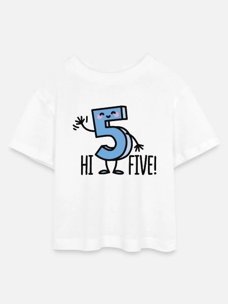 Hi Five! - Teen Cropped Jersey T-Shirt - Weiß