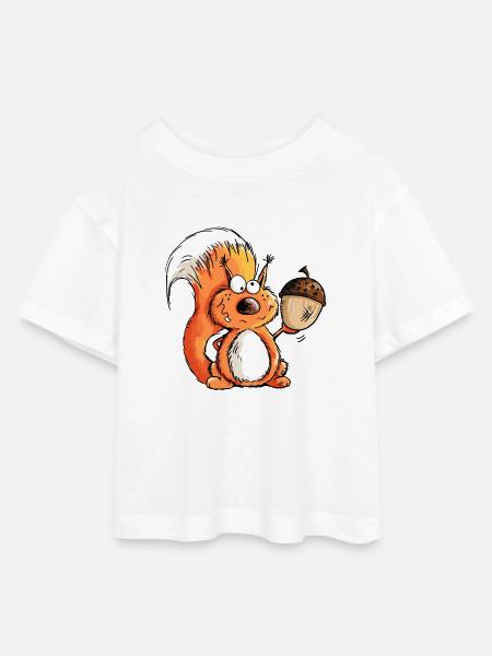 Eichhörnchen - Tier - Tiere - Eichel - Wald - Teen Cropped Jersey T-Shirt - Weiß