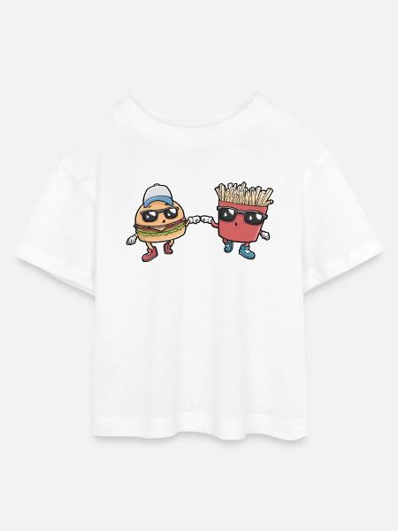 Burger und Pommes - Teen Cropped Jersey T-Shirt - Weiß