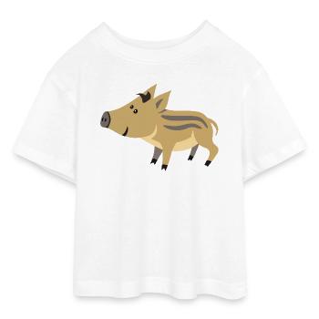 Süßes Wildschwein Baby – niedliche Illustration - Teen Cropped Jersey T-Shirt - Weiß - Vorne - AI Model Teenager Male dark (155cm)