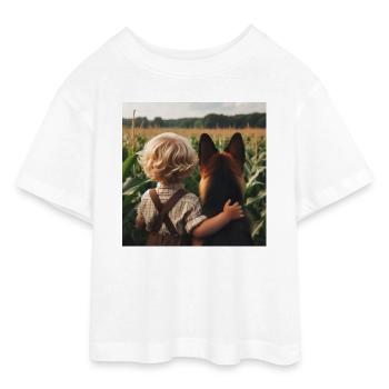 Deutscher Schäferhund Kunst - Teen Cropped Jersey T-Shirt - Weiß - Vorne - AI Model Teenager Male dark (155cm)