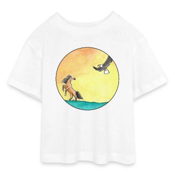 Vie de cheval sauvage II - T-shirt Crop Top en jersey Ado - blanc - Devant - AI Model Teenager Male dark (155cm)