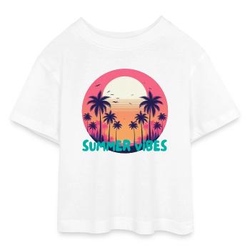 Summer vibes - Teen Cropped Jersey T-Shirt - white - Front - AI Model Teenager Male dark (155cm)