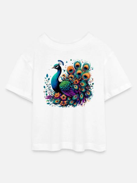 Pfau - Teen Cropped Jersey T-Shirt - Weiß