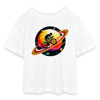Radfahrer auf dem Saturn - Teen Cropped Jersey T-Shirt - Weiß - Vorne - AI Model Teenager Male dark (155cm)