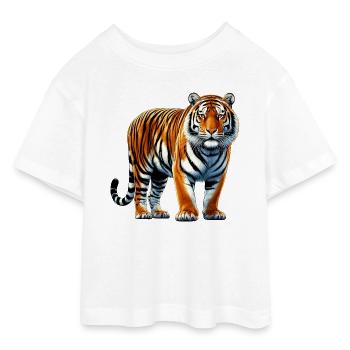Tiger - Teen Cropped Jersey T-Shirt - Weiß - Vorne - AI Model Teenager Male dark (155cm)