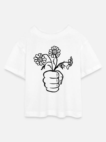 Faust/Hand mit Blumenstrauß - Teen Cropped Jersey T-Shirt - Weiß