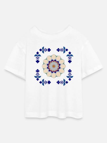 Retro Blüten Fliese - Teen Cropped Jersey T-Shirt - Weiß