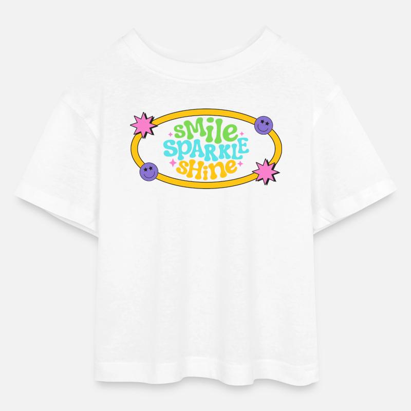 Conception de texte de sourire rétro coloré - T-shirt Crop Top en jersey Ado - blanc