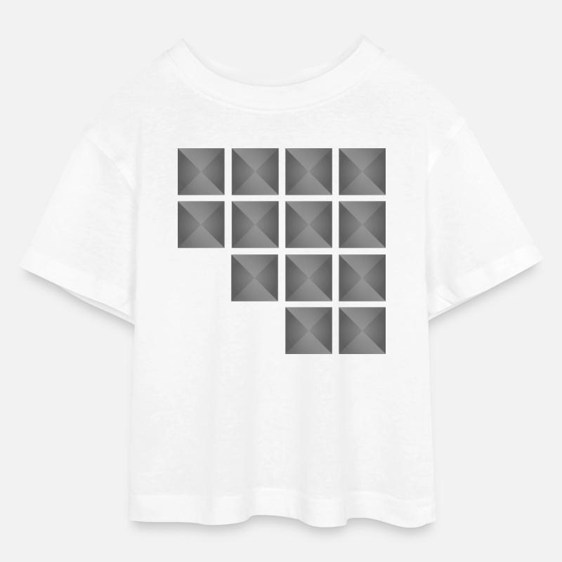 Minimalist Geometric Square Stud Pattern - Teen Cropped Jersey T-Shirt - white