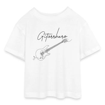Gitarre Linienkunst Gitarrhero Gitarrenkünstler - Teen Cropped Jersey T-Shirt - Weiß - Vorne - AI Model Teenager Male dark (155cm)