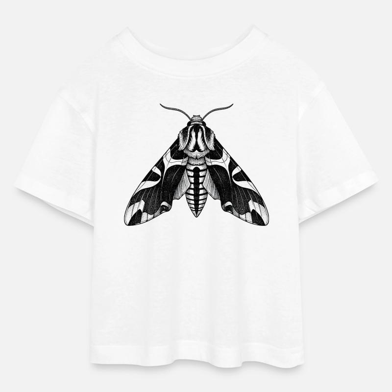 Moth Shadow Pattern Moth Black Moth - Teen Cropped Jersey T-Shirt - white