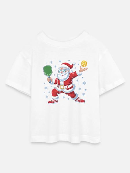 Santa Pingpong Winterdesign - Teen Cropped Jersey T-Shirt - Weiß