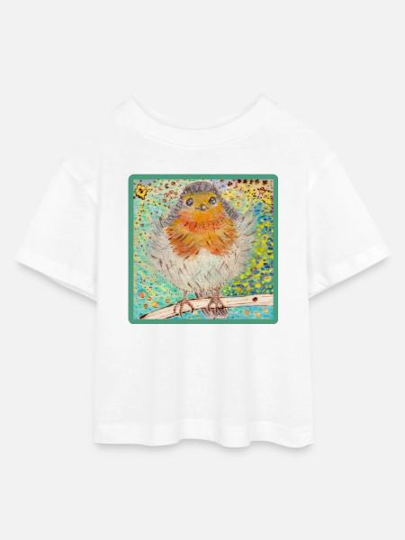 Rotkehlchen /Robin - Teen Cropped Jersey T-Shirt - Weiß