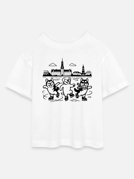 Schlittschuh Mimalistisch Line Art - Teen Cropped Jersey T-Shirt - Weiß