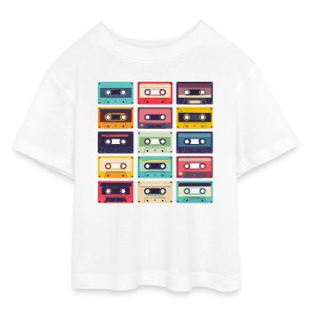 Kassetten Pop Art Muster - Teen Cropped Jersey T-Shirt - Weiß - Vorne - AI Model Teenager Male dark (155cm)