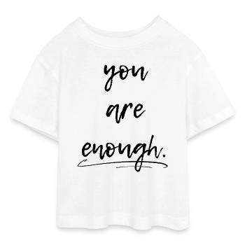 Du bist genug, you are enough - Teen Cropped Jersey T-Shirt - Weiß - Vorne - AI Model Teenager Male dark (155cm)