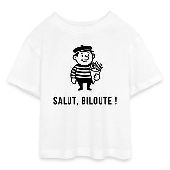 Salut biloute - T-shirt Crop Top en jersey Ado - blanc - Devant - AI Model Teenager Male dark (155cm)
