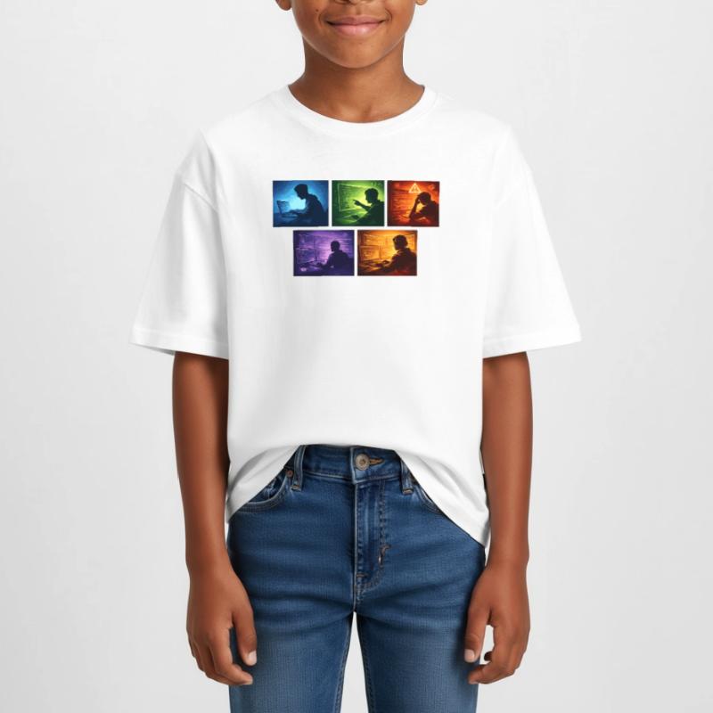 Multi-Screen Code Shadow Teen Cropped Jersey T-Shirt