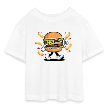 Energiegeladener und gourmetischer Cartoon-Burger - Teen Cropped Jersey T-Shirt - Weiß - Vorne - AI Model Teenager Male dark (155cm)