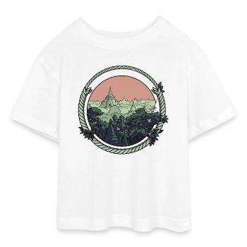 Pagoda Comic Style - Teen Cropped Jersey T-Shirt - white - Front - AI Model Teenager Male dark (155cm)