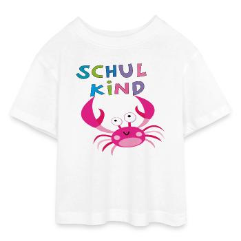Schulkind  - Teen Cropped Jersey T-Shirt - Weiß - Vorne - AI Model Teenager Male dark (155cm)