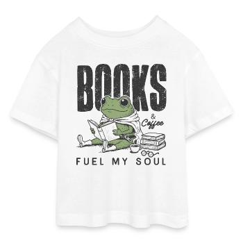 Frosch liest Buch mit Kaffee Bücherwurm Lesen - Teen Cropped Jersey T-Shirt - Weiß - Vorne - AI Model Teenager Male dark (155cm)