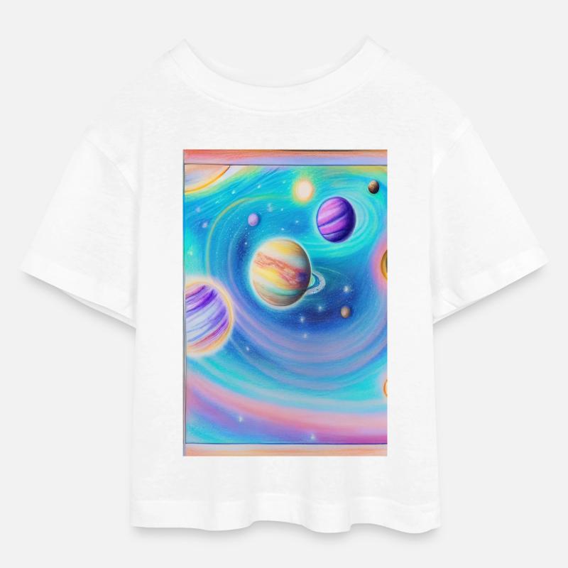 Espace et planètes - T-shirt Crop Top en jersey Ado - blanc