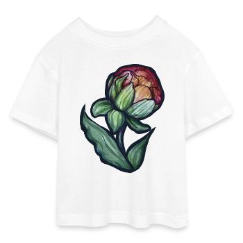 Aquarell Pfingstrosenblüte - Teen Cropped Jersey T-Shirt - Weiß - Vorne - AI Model Teenager Male dark (155cm)
